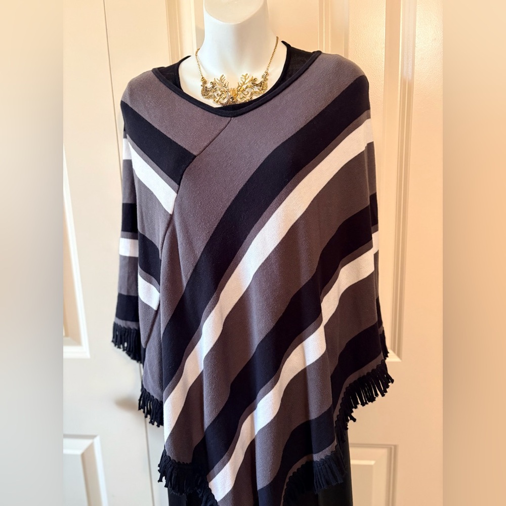 Striped Black and Gray Poncho